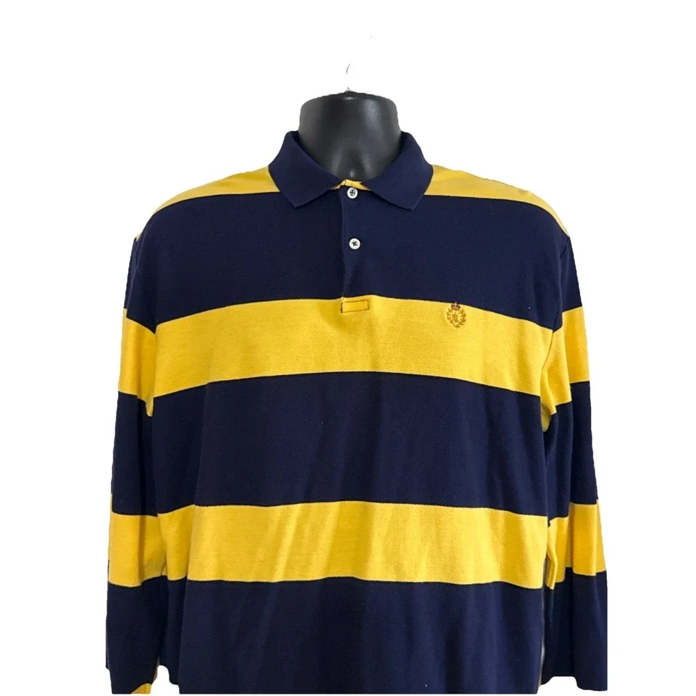 Polo Ralph Lauren Sz M Vintage Crest Logo Navy  And Yellow Rugby Pullover‎